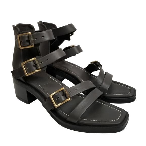 Rag & Bone Fallon Women's Dark Gray Black Leather Sandals Size 41 / 11 - Picture 2 of 14